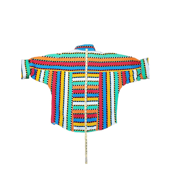 Y2K Rainbow Striped Women's Medium Large Boxy Button Up Top POP Swag Drip 90s - Picture 5 of 6